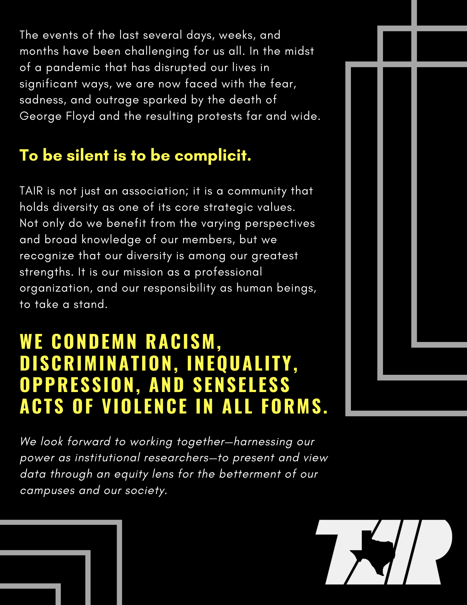 TAIR Statement on Diversity